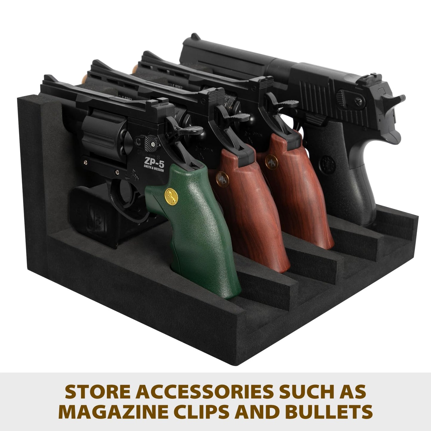 Hunthor 4 Slot Pistol Rack, Easy-to-Install Gun Safe Pistol Holder, Foam Handgun Rack for Gun Safe Organizer, Gun Rack Storage Gun Cabinet Accessories