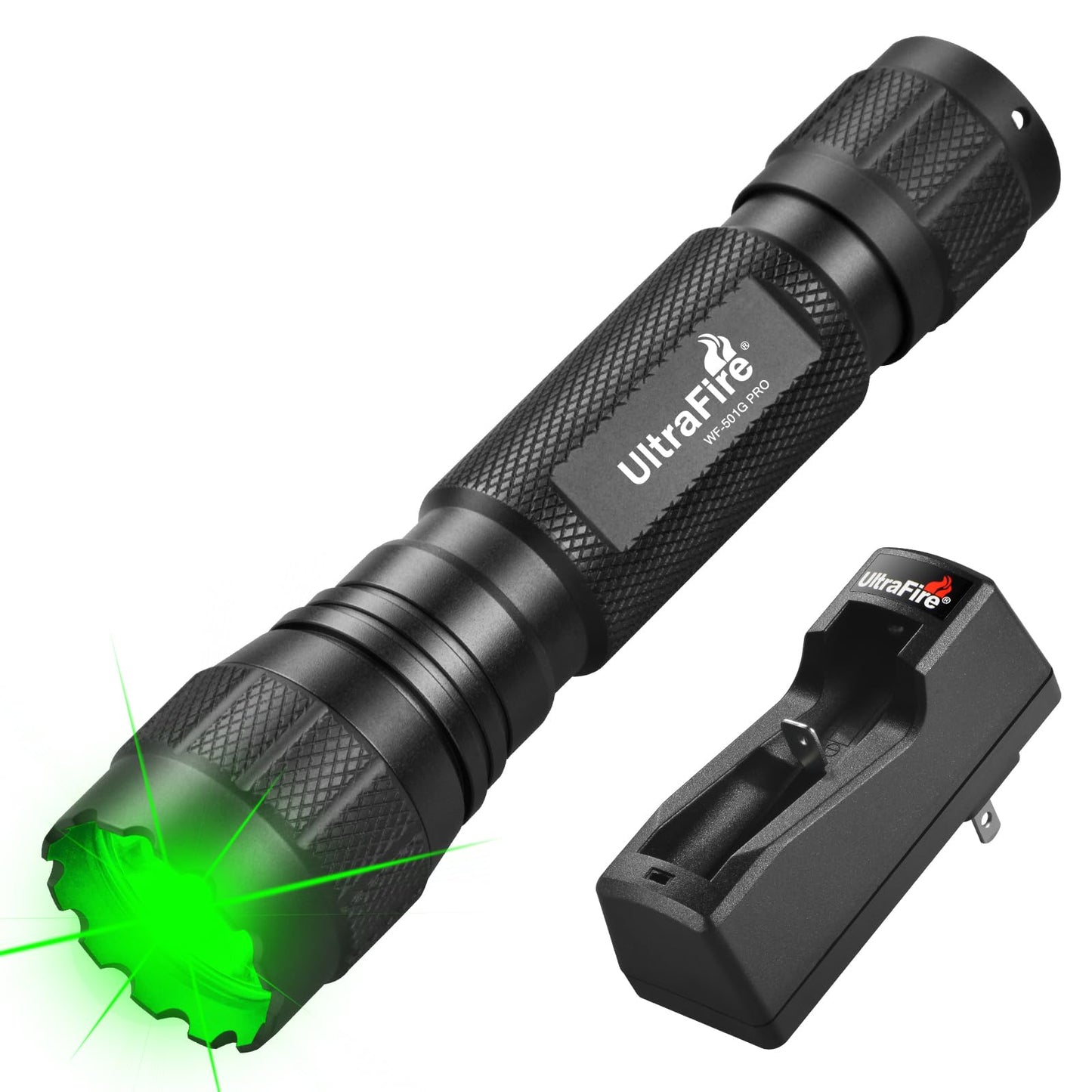 ULTRAFIRE Green Hunting LED Flashlight, 10W Single Mode Green Light for Hunting, 350 Yards Super Bright Varmint Predator Flashlight for Night Observation WF-501G RRO