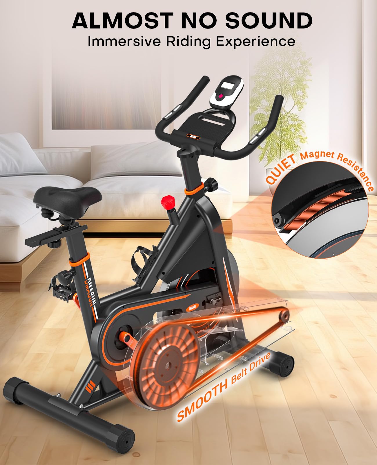 Exercise Bike, DMASUN Silent Magnetic Resistance Stationary Bike for Home with 330 LB Capacity, Workout Bike with Comfortable Seat Cushion, Digital Display with Pulse