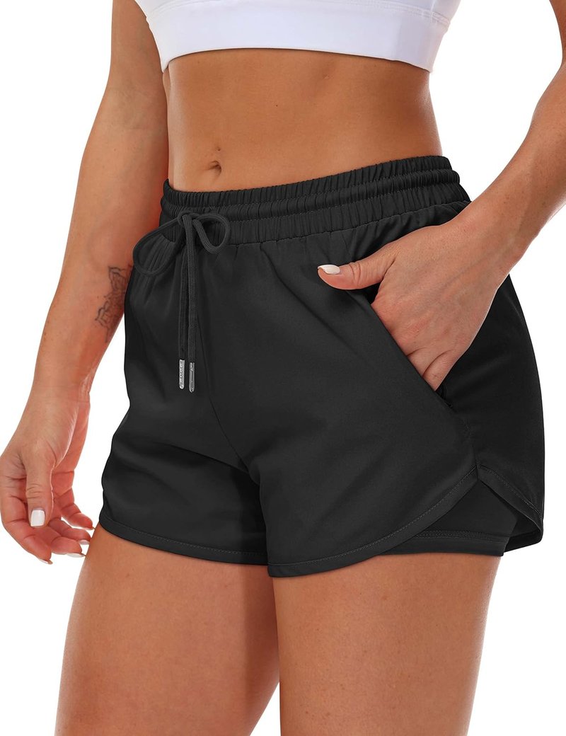 Women's Running Shorts - Athletic Gym Yoga Shorts with Liner & 3 Zipper Pockets | Elastic Fit