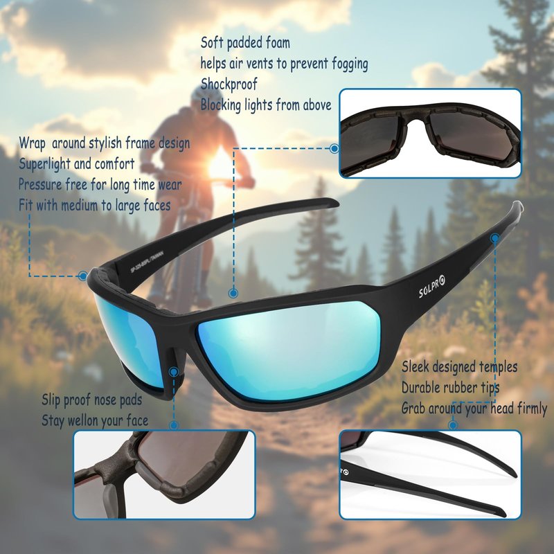 SOL PRO Blue Mirror Polarized Sunglasses for Men Women – TR90 Frame & EVA Foam Seal, Anti-Glare for Fishing, Boating & Beach Sports