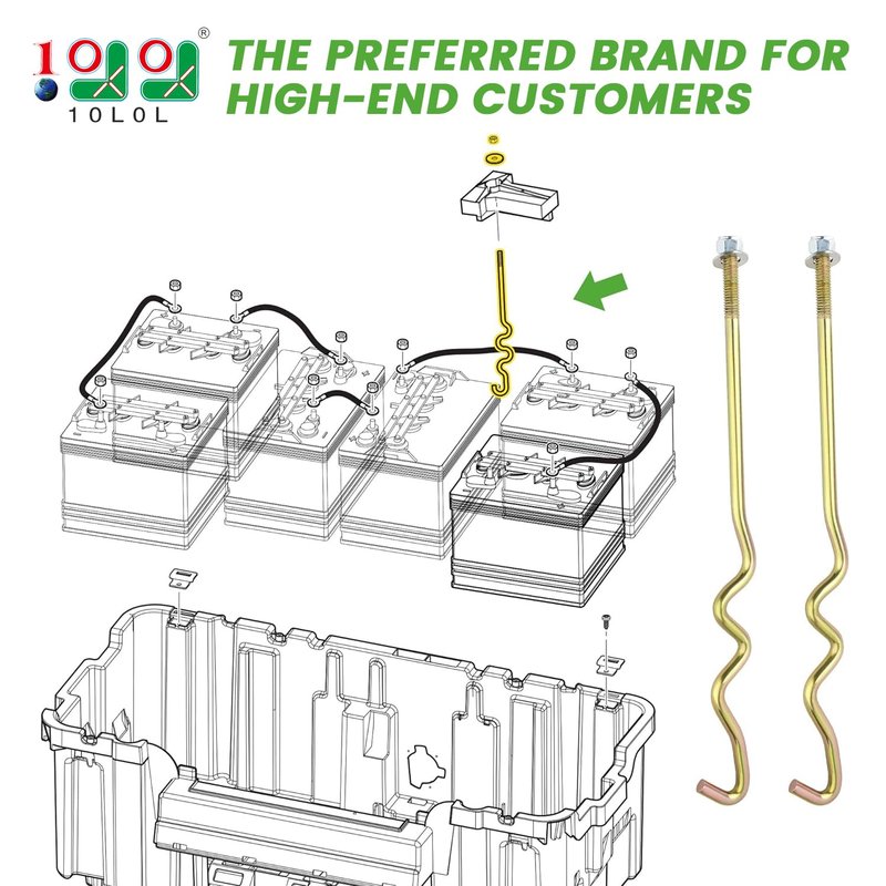10L0L Golf Cart Battery Hold Down Rod with Nuts for Club Car Precedent Electric Years 2008.5 - Up Replace OEM# 1033577-01 103374801 2-Pack