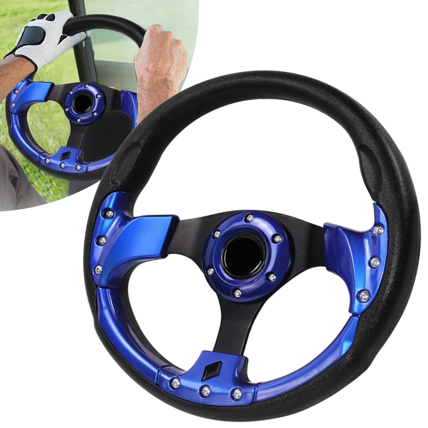 Universal Golf Steering wheel Ergonomic Fit for Club Car DS and Club Car DS Precedent EZGO Yamaha Golf (5156A-blue)
