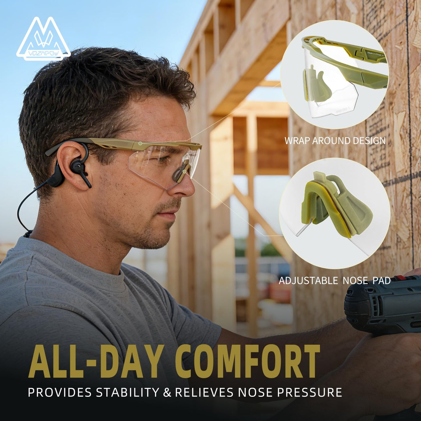 VOZAPOW Shooting Glasses Anti Fog with High Definition Lenses, ANSI Z87+ Certified Tactical Safety Glasses for Men Women