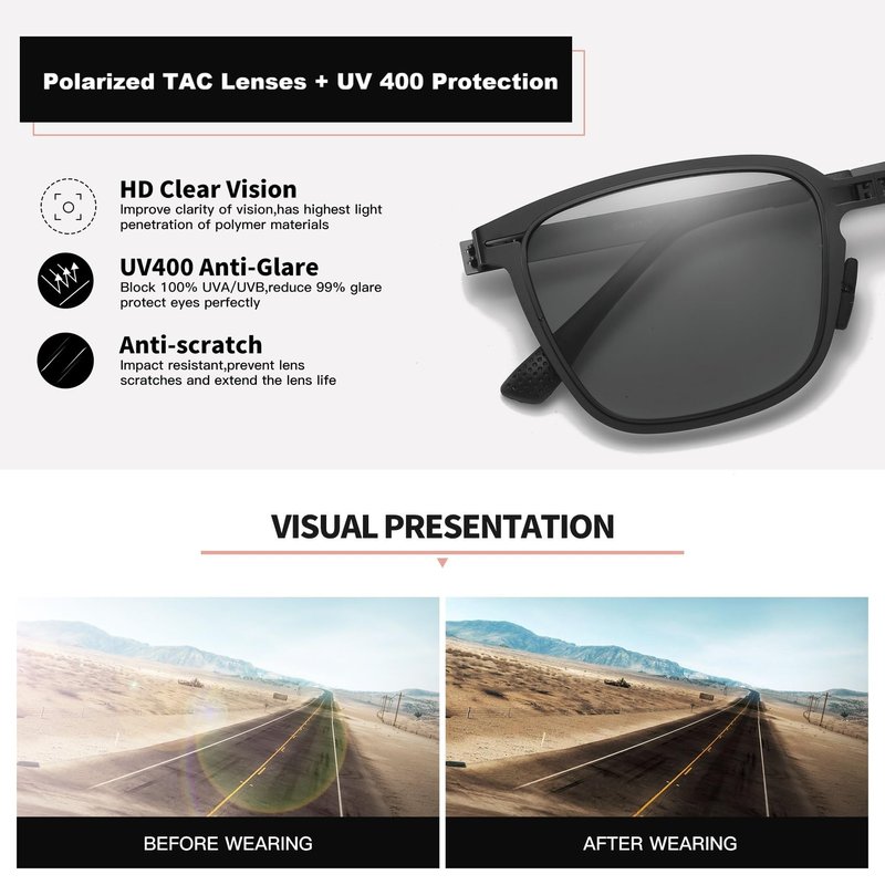 GMKATEYE Foldable Sunglasses Polarized for Women & Men - UV400 Protection Ultra Lightweight & Comfortable, Folding Classic Black Shades for Travel Driving