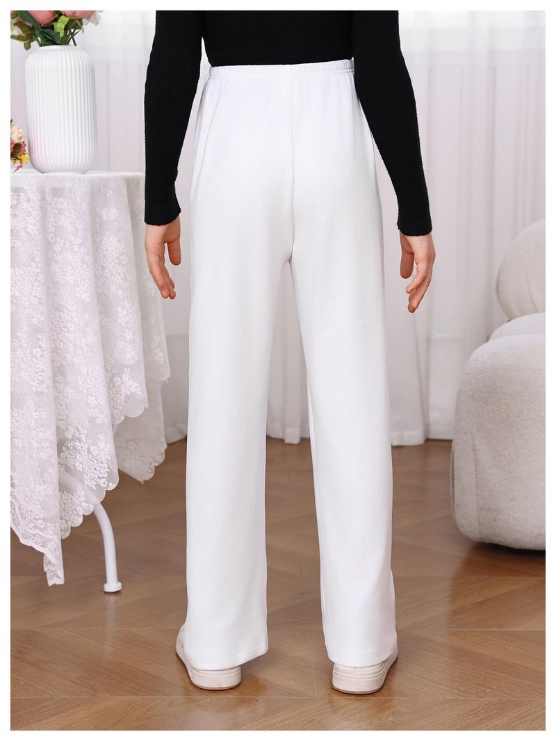 RoseSeek Girl's Drawstring Waist Straight Streetwear Long Wide Leg Pants Casual Loose Baggy Workout Long Summer Sweatpants White 12 Years