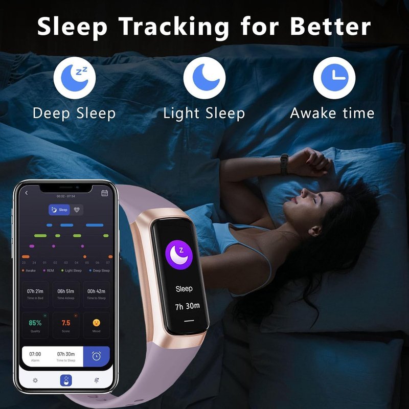 BSLIZHEN Fitness Tracker with 24/7 Blood Oxygen Heart Rate and Sleep Monitor,IP68 Waterproof,1.10''AMOLED Touch Color Screen,Step Counter Health Activity Trackers for Women Men