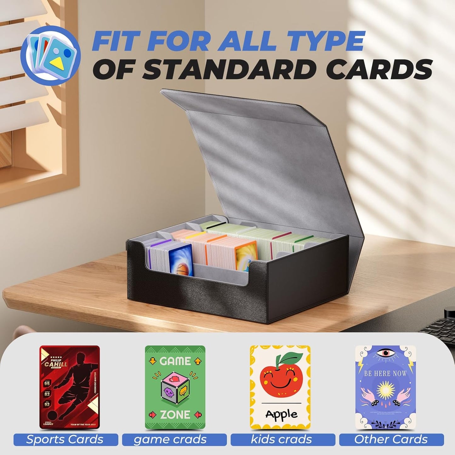 MaxGear Trading Card Deck Box - PU Leather Storage Case for 1800+ Sleeved Cards | Magnetic Closure, Fits YuGiOh, MTG, TCG, Sports Cards, Black