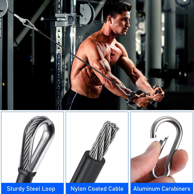 TOBWOLF 2PCS 20" Gym Extension Cable, Fitness Extension Rope Attachment for Home & Gym Accessories, Replacement Gym Cables Machine Extension for LAT/Tricep Pull Down & Leg Extensions Machine