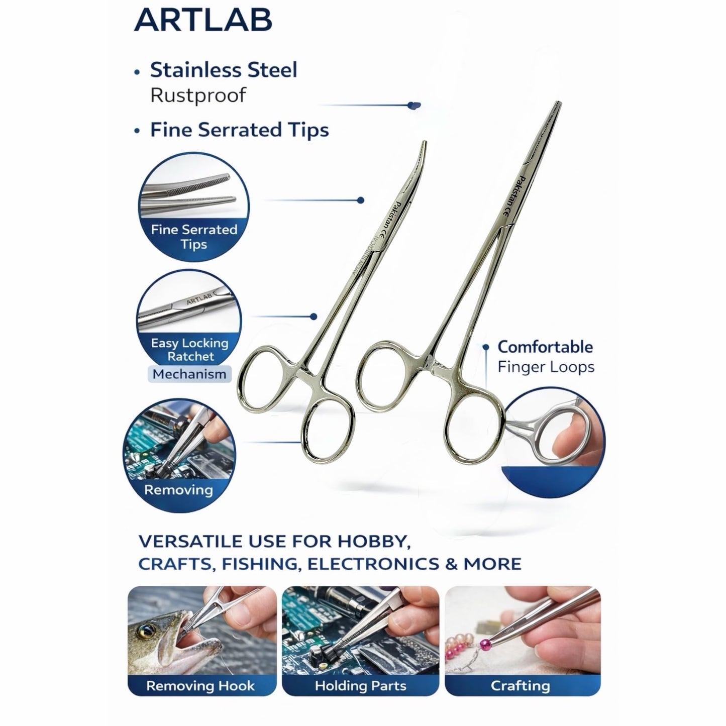 Avon Surgical 2Each Versatile Angling Tools 5 Inch Fishing Forceps Set - Stainless Steel, Curved & Straight Hemostats, Serrated Jaws, Locking Mechanism, and Lightweight Design Hemostat Forceps.
