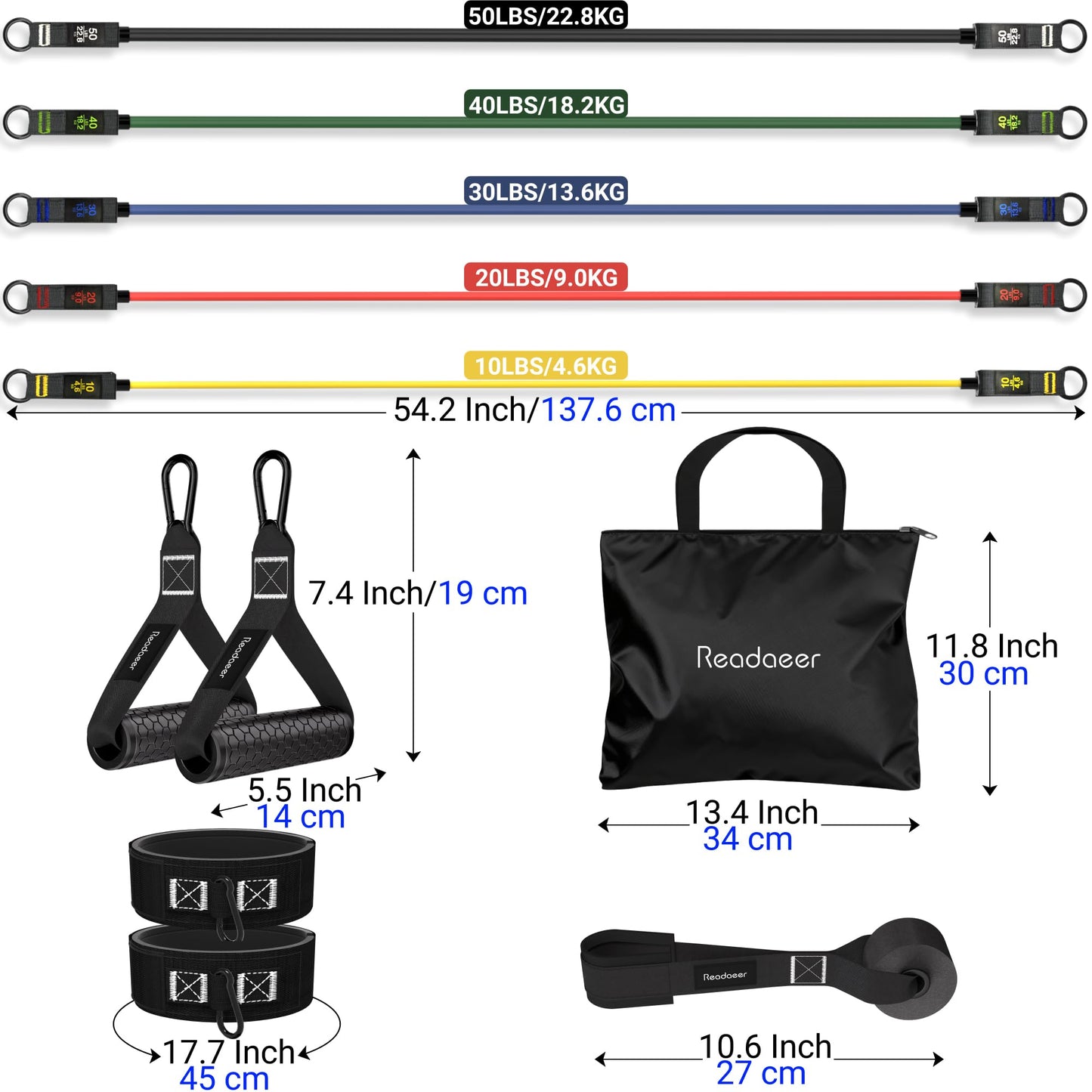 Readaeer Resistance Bands, Exercise Bands for Working Out, Work Out Bands with Handles for Men and Women for Indoor and Outdoor Sports