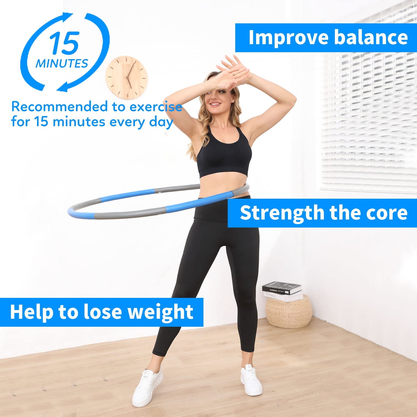 NEOWEEK 2lb Exercise Hoops for Adults, Adjustable Hoola Weighted Hoop, Detachable Section Soft Fitness Hoop for Weight Loss, Fat Burning, Home Gym Core Workout
