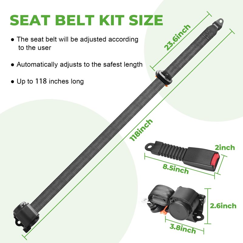 10L0L 3-Point Golf Cart Seat Belt Kit for EZGO TXT & Club Car DS, Retractable Safety Belts with Bracket, Street Legal