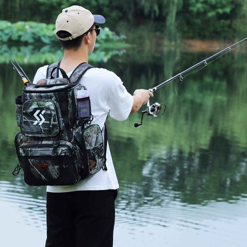 Sougayilang Fishing Tackle Backpack Waterproof Tackle Bag Storage with 4 Trays Tackle Box, Camouflage Backpack With 4 Trays, Modern