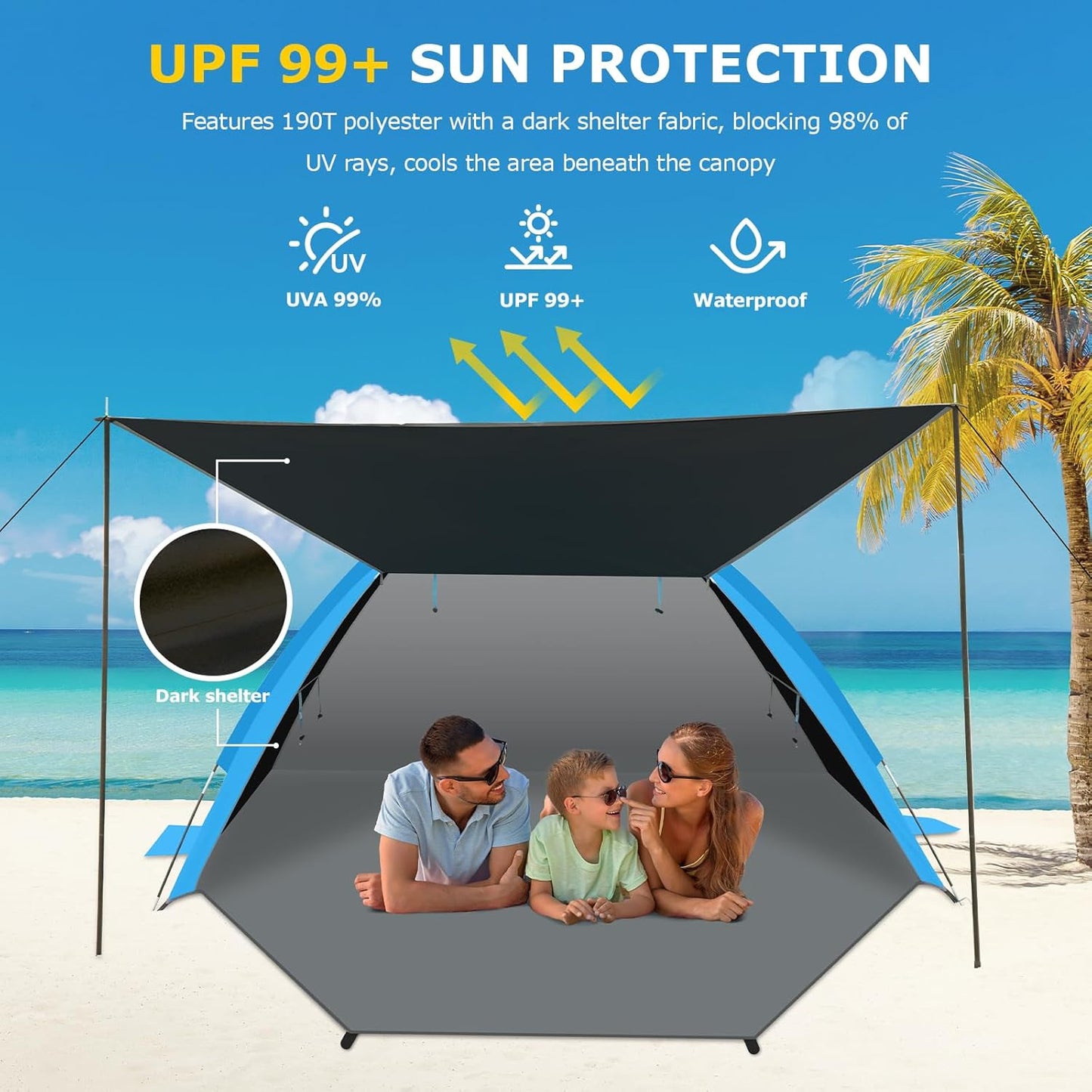 Gorich Beach Tent - Portable Sun Shelter with UPF 50+ UV Protection | Easy Setup for 3-8 People, Lightweight & Compact