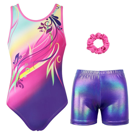 JOYSTREAM Gymnastics Leotards for Girls With Shorts Sparkly Ballet Dance Activewear Orchid Leaf,6-7Years