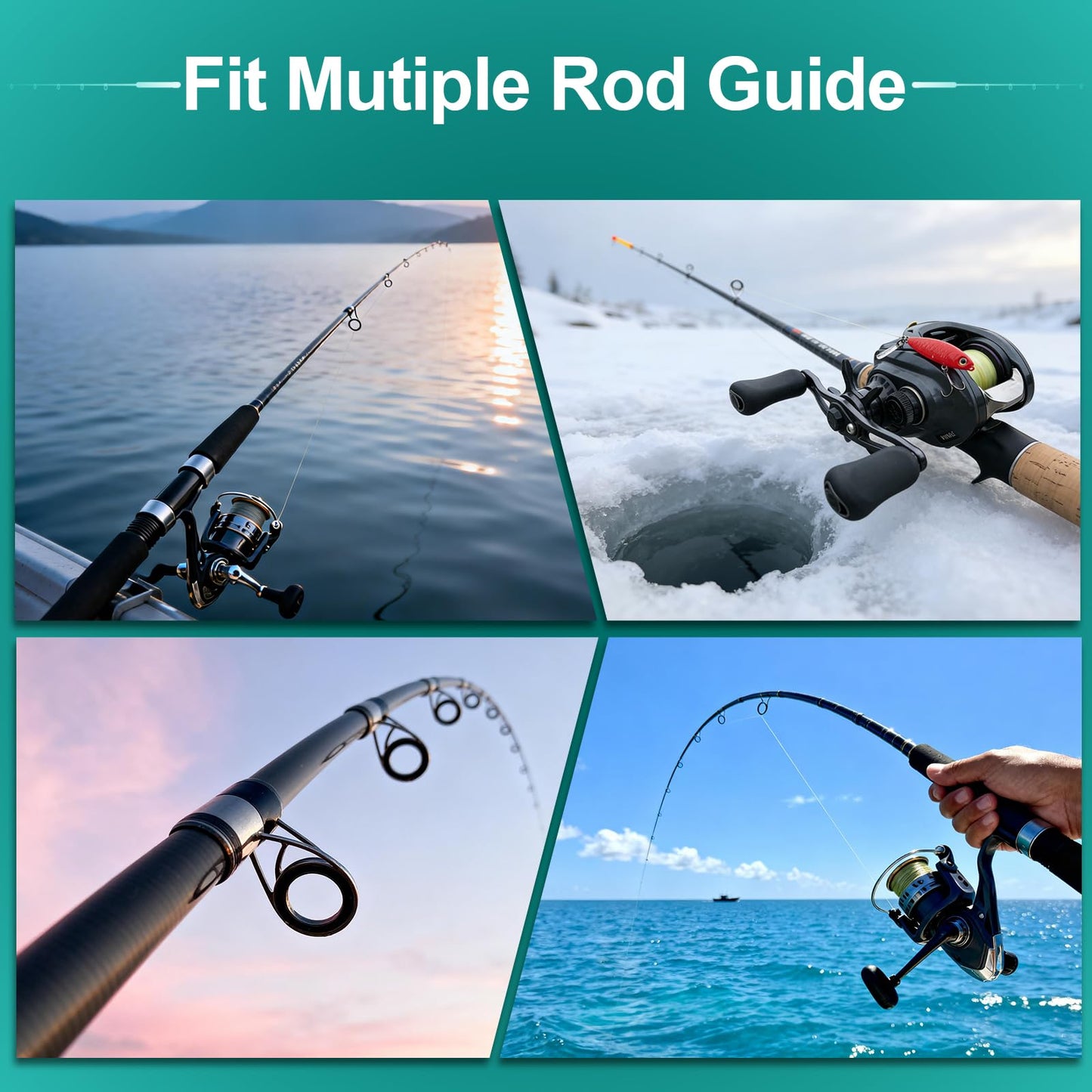 ailiaili Fishing Rod Repair Kit, Fishing Pole Eyelet Repair -13 Sizes 52Pcs Ceramic Guide Rings for Replacement, Rod Tip Accessories & Gear | High-Hardness | Low-Friction/w A&B Epoxy Glue Tweezer