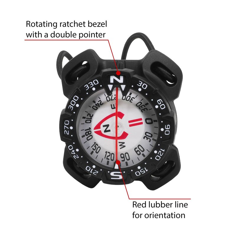 SAEKODIVE Bungee Mount Compass - Glow in the Dark, Waterproof Dive Compass - Scuba Compass, Diving Compass, Kayak Compass