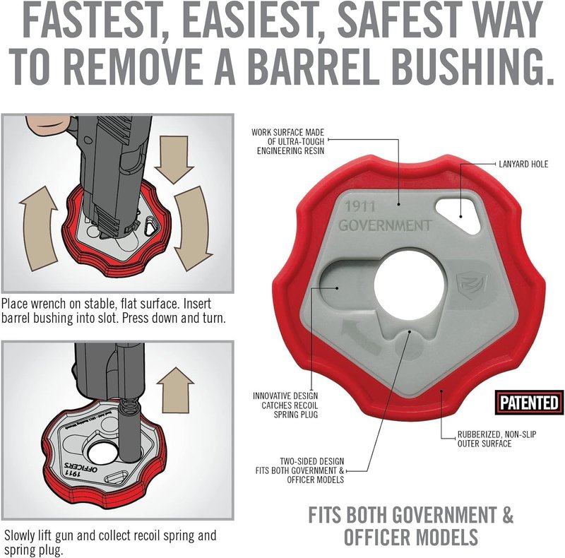 Real Avid 1911 Smart Wrench - Easy Barrel Bushing Removal Tool with Non-Marring Resin | Fits Government & Officer Models
