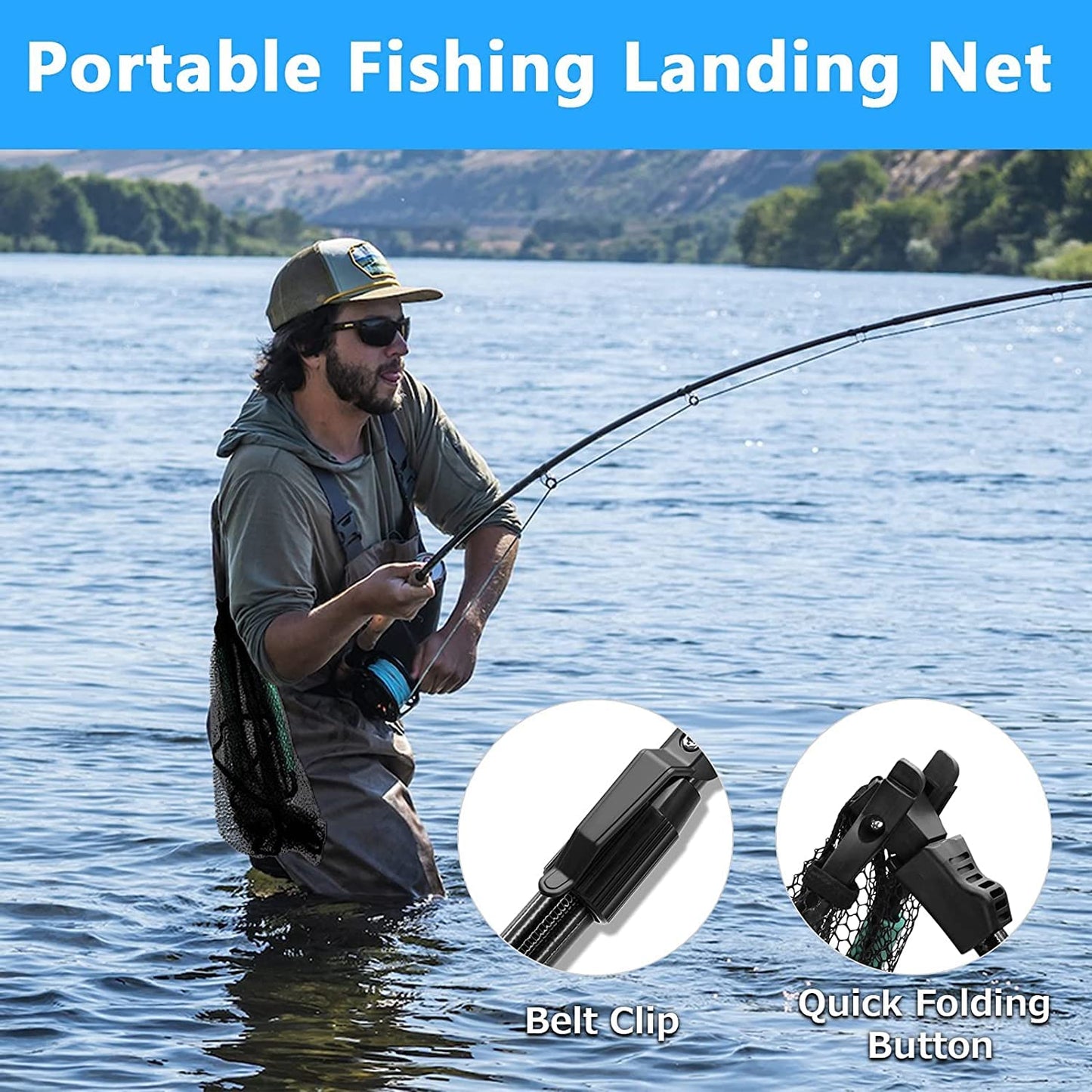 KOMCLUB 98in Black Floating Landing Net, Folding Telescoping Fishing Net‌