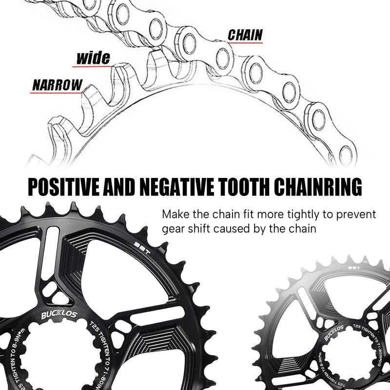 BUCKLOS Mountain Bike Chainring 32T 34T 36T 38T Single Speed 3-Bolt 7075 CNC Aluminium MTB Narrow Wide Ultralight Chainring for SRAM GX NX SX X3 X4 X7 X01 XX1