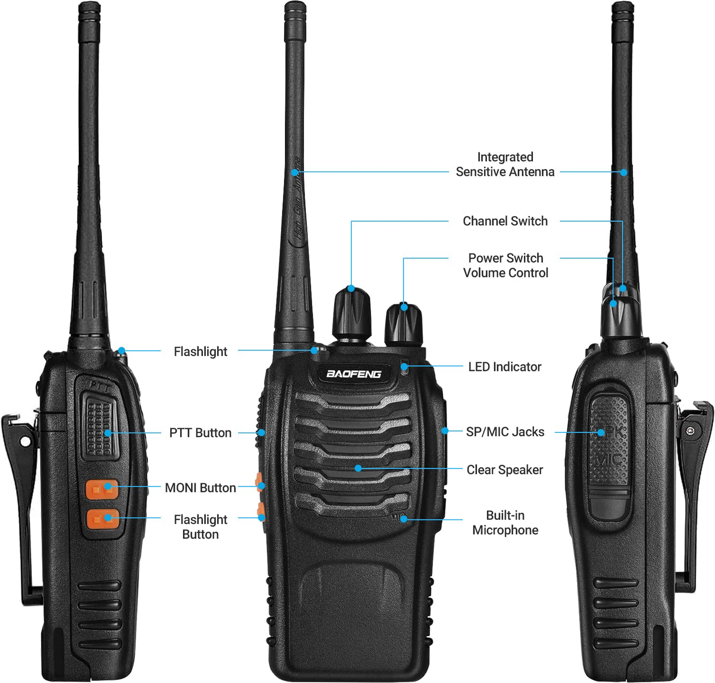 Baofeng Walkie Talkies bf-888s Long Range Two-Way Radios for Adults Rechargeable Handheld Interphone Professional UHF Communicator 3Pcs(2boxes) Walky Talky Set with Earpiece,Li-ion Battery and Charger