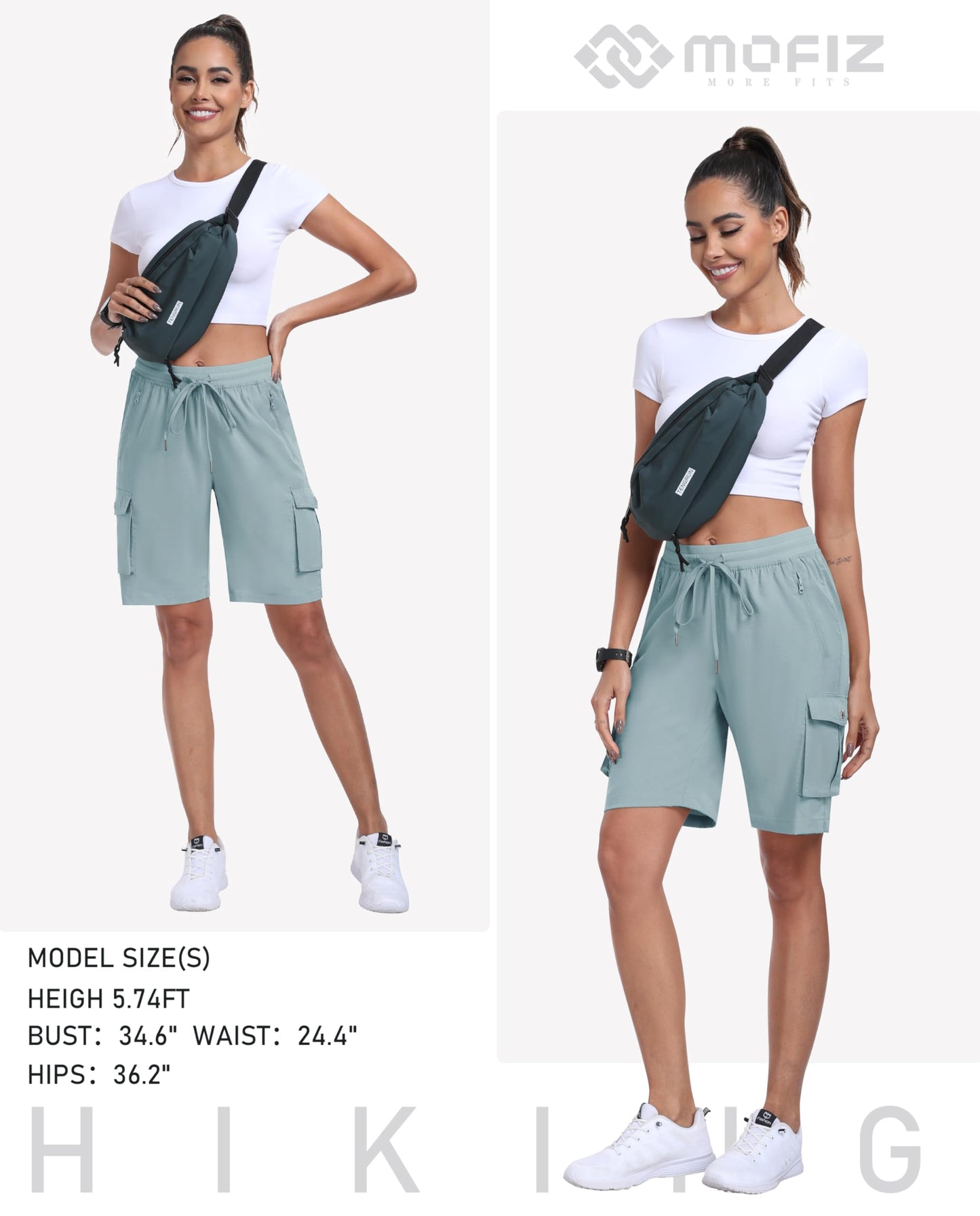 MoFiz Hiking Cargo Shorts for Women Outdoor Quick Dry Athletic Shorts for Boating Camping with Pockets Grey Blue L