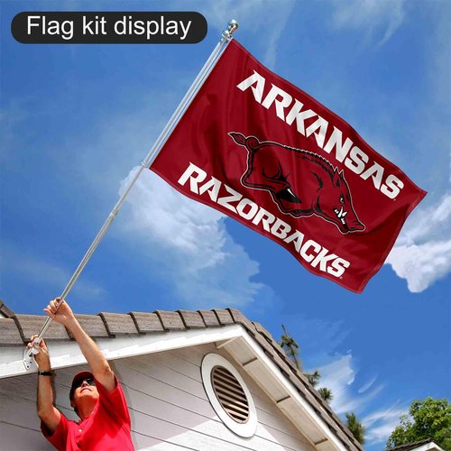 College Flags & Banners Co. Arkansas Razorbacks New Logo Flag and Pole Bracket Mount Bundle