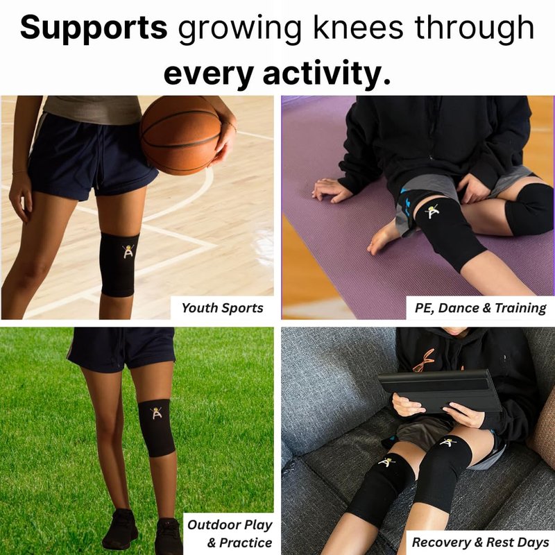 ARVONNE Kids Knee Brace Sleeve – Youth Knee Compression Support for Children | Knee Pain Relief & Sports Use – Boys & Girls Sizes for Basketball, Gymnastics, & Everyday Wear (1, Black, Small)
