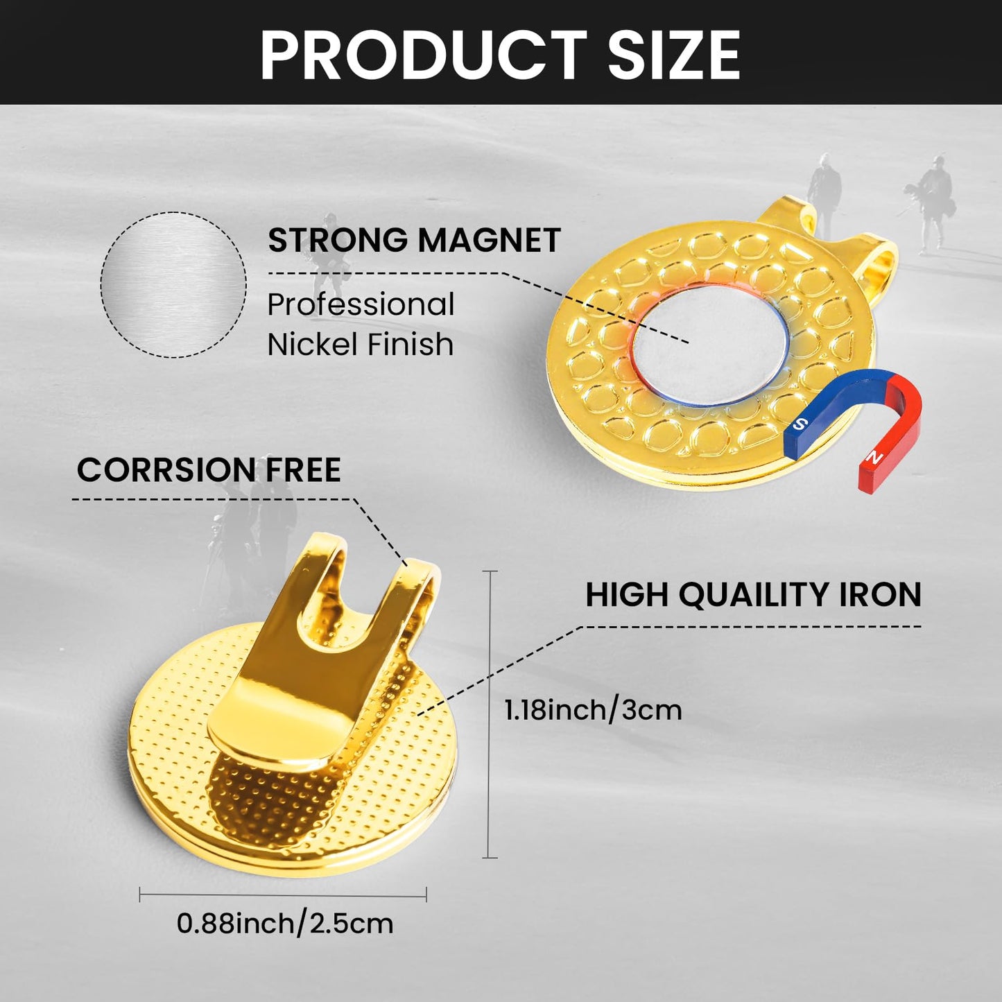Amy Sport Strong Magnet Golf Ball Marker Hat Clip Value Pack 20/40, Compact & Durable Marker Holders Easily Attach to Golf Cap or Belt, Gold & Silver Accessories for Men Women Kids (Gold-20 Pack)