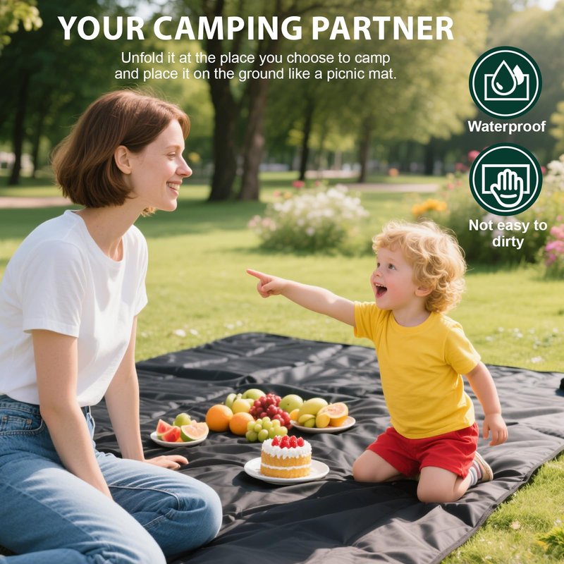 KRUI Tent Footprint, Waterproof Camping Tarp, Durable Tent Floor Saver for Hiking, Backpacking, Hammock, Beach and Picnic, Suitable for 2 People