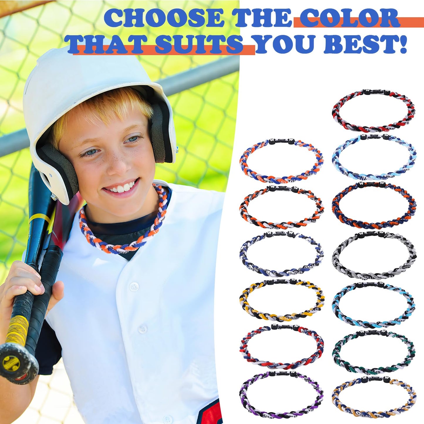 Willtok Premium 18inch Baseball Necklace, Sports Fan Necklaces, Baseball Rope Tornado Necklace (18 inch, Navy Red White)