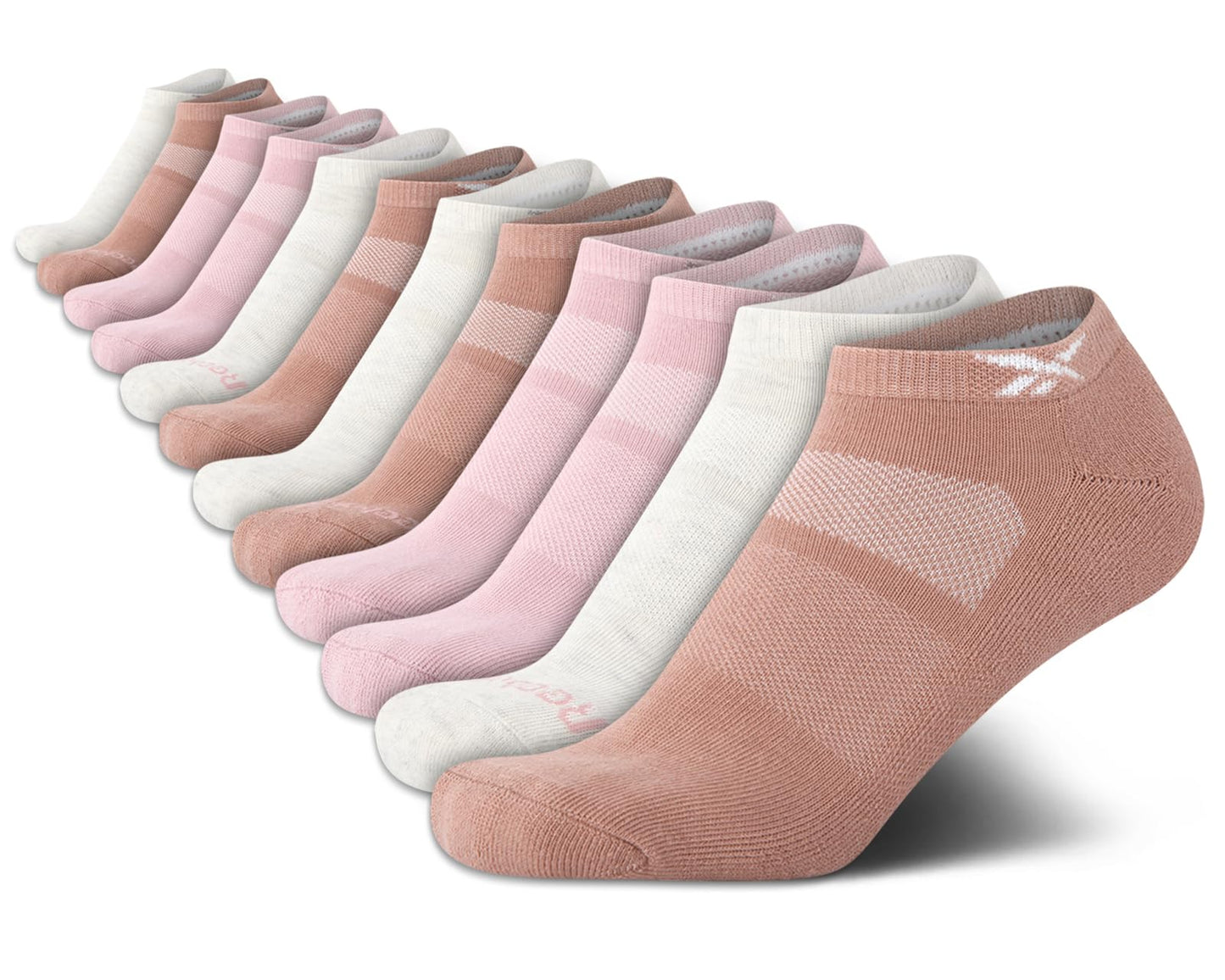 Reebok Womens Low Cut Socks - 12 Pack Performance Cushioned Comfort No Show Sock - Athletic Socks for Women (4-10), Tan Multi