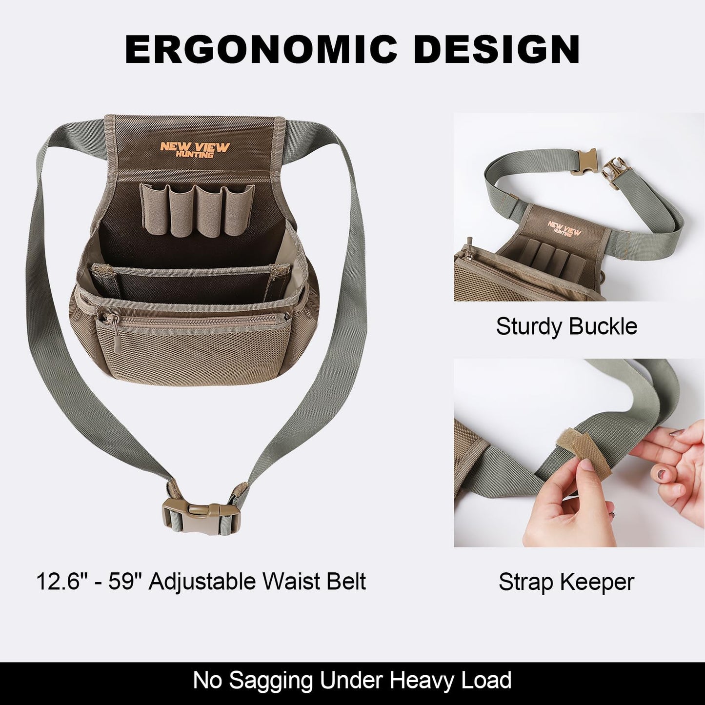 NEW VIEW Shell Bag - Holds 2 Boxes of Shells - Features Spacious Dual Compartments & Comfortable Waist Belt - Sturdy Lightweight Shotgun Shell Pouch Organizer for Your Shells
