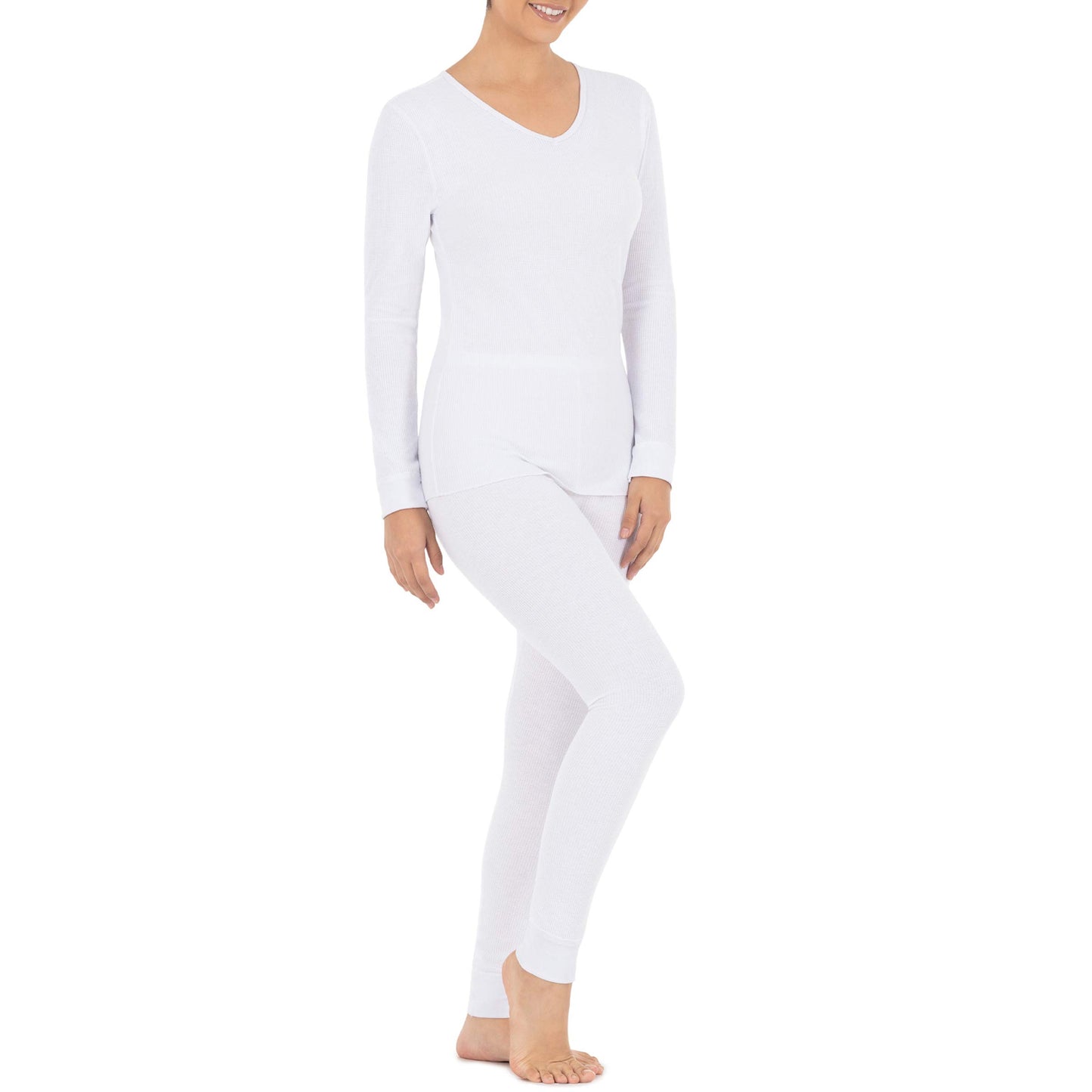 Fruit of the Loom Women's Micro Waffle Thermal V-Neck, White, X-Large