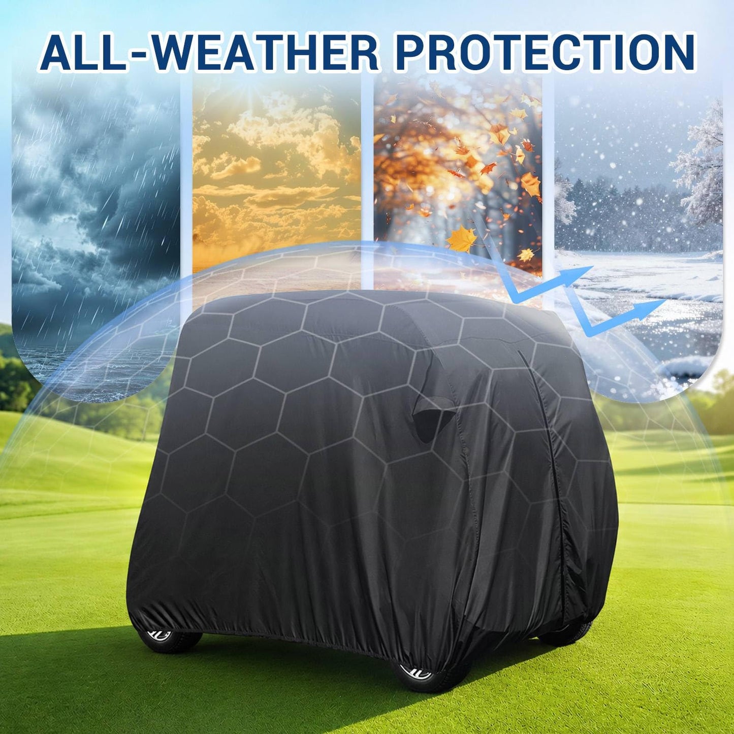 【2022 Upgraded】 2 Passenger Outdoor Golf Cart Cover Compatible with EZ GO, Club Car, Yamaha, Movaland Custom Cart Cover with 300D Material + Extra PVC Coating Waterproof Dust Prevention (Grey)