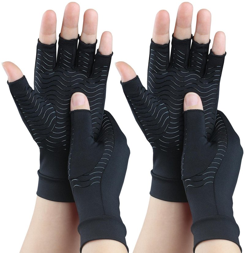 SHIFANQI 2 Pairs Copper Arthritis Gloves for Carpal Tunnel Pain Relief, Compression Gloves to Alleviate Hand Pain,Swelling,Fingerless Typing Gloves for Rheumatoid,Tendonitis for Women&Men (Medium)