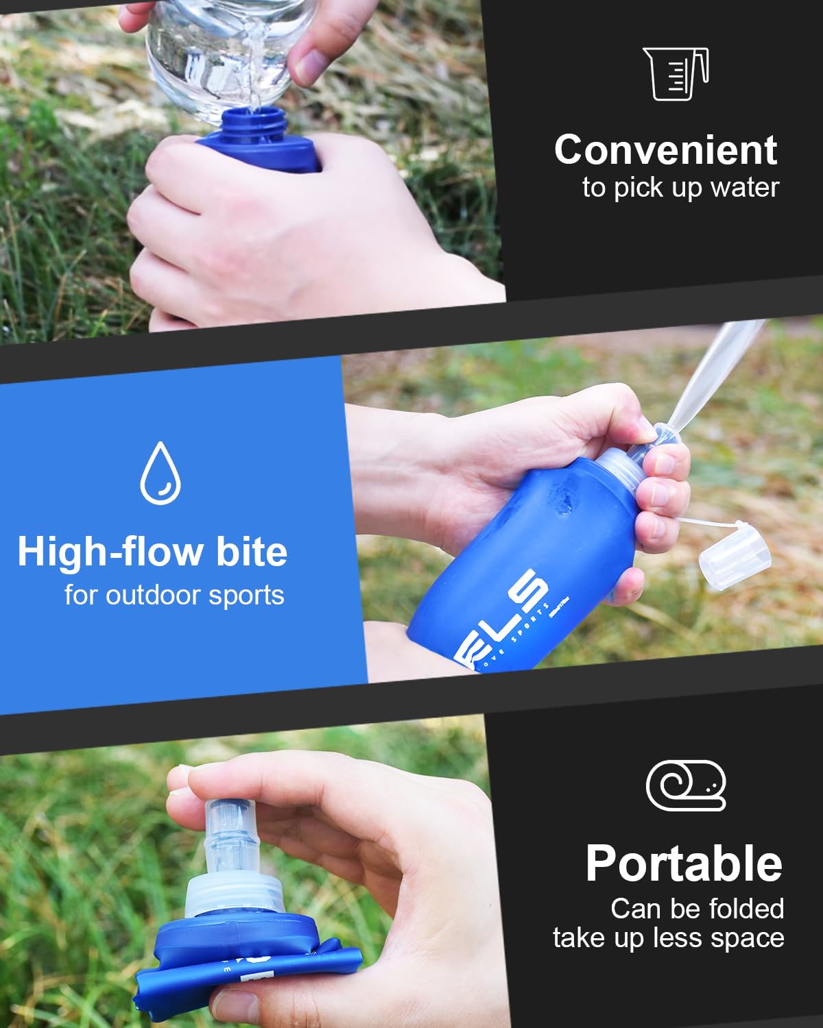 WRELS Soft Flask Collapsible BPA-Free Water Bottle for Running Hiking Cycling Climbing and Traveling,Camping,Outdoor Sports (250ml-2 Packs)