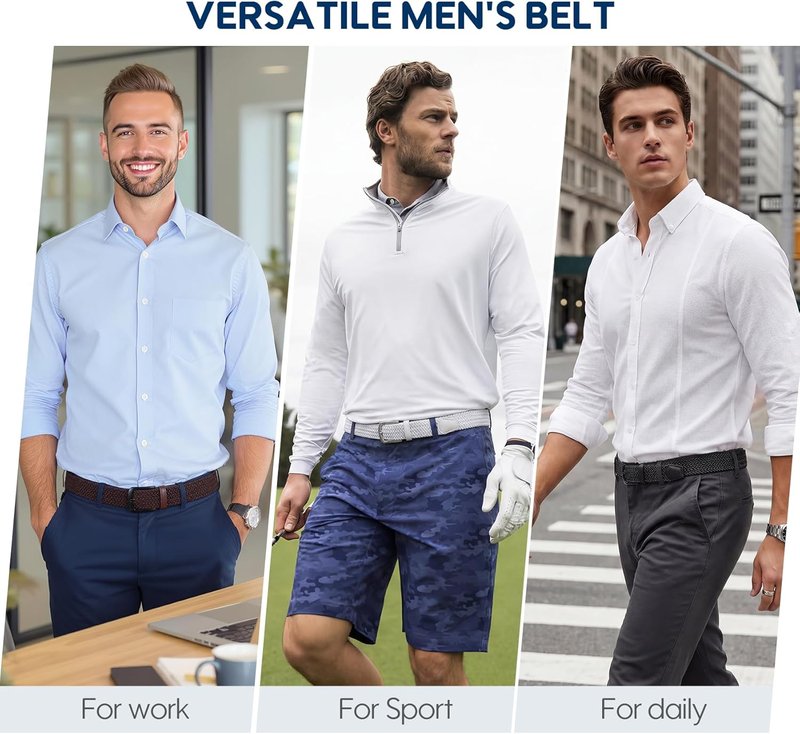 Men's Stretch Braided Belt - Elastic Casual Golf Belt for Jeans | 1 3/8" Width