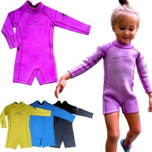 Selective HA Baby, Infant, Toddler, Kids Ultrasoft 1.5mm and 2.5mm Neoprene Longsleeve Shorty Wetsuit Springsuit, Yamamoto and Traditional Neoprene Versions (Electric Purple 2.5mm Yamamoto, 2T (M))