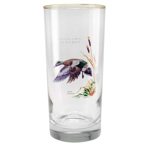Culver Ned Smith 22k Gold Rim Waterfowl Cooler Glasses, 15-Ounce, Assorted Set of 4