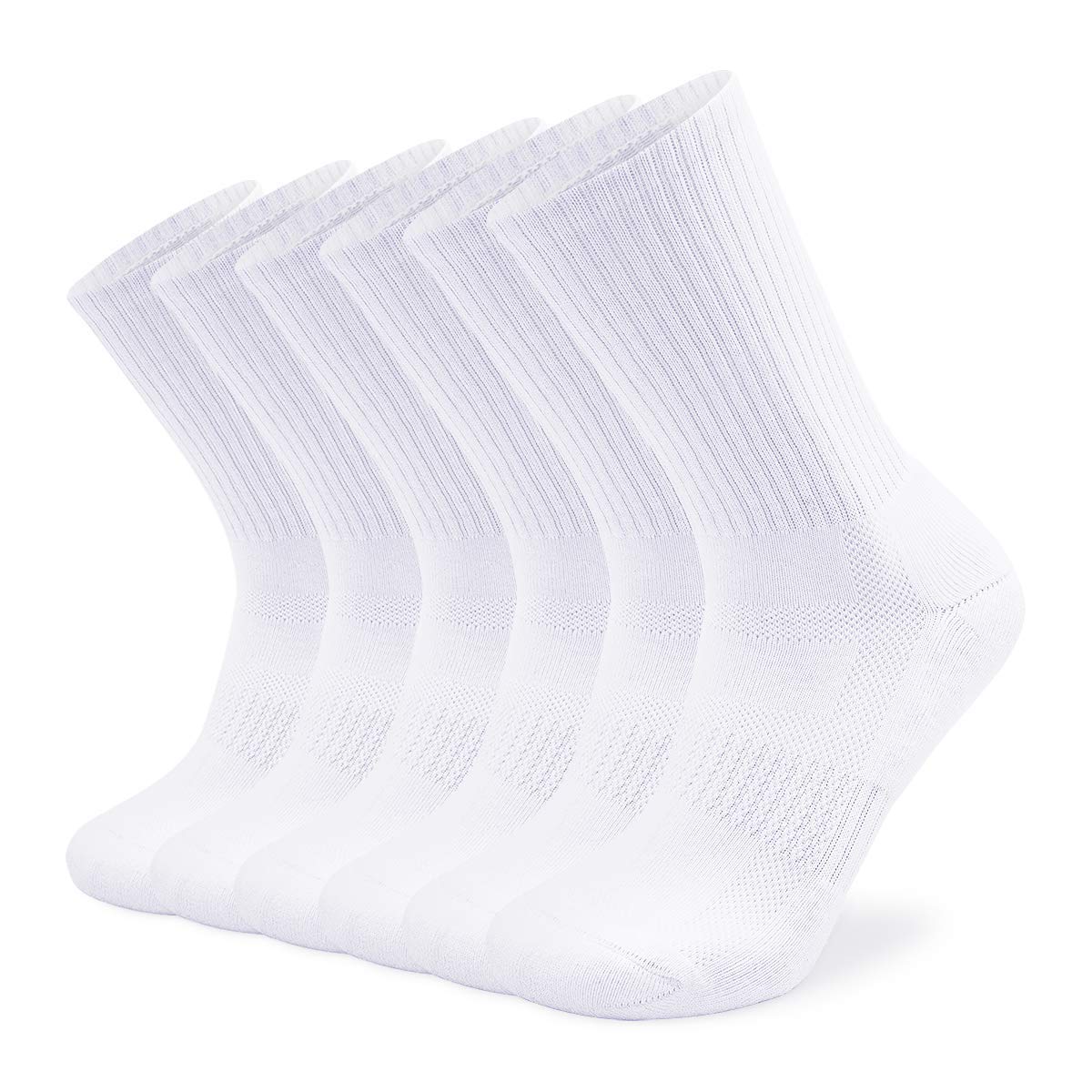 SOX TOWN Unisex Cushioned Crew Training Athletic Socks Men & Women with Combed Cotton Moisture Wicking Breathable Performance(White XL)