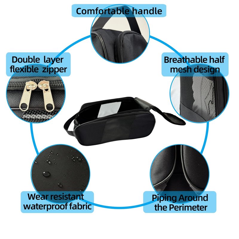 Voyboced 2 Pcs Golf Shoe Bag for Travel, Outdoor Zippered Sports Shoe Carrier Tote with Ventilation, Protective Shoe Storage Pouch for Men Women (2Pcs-Black)