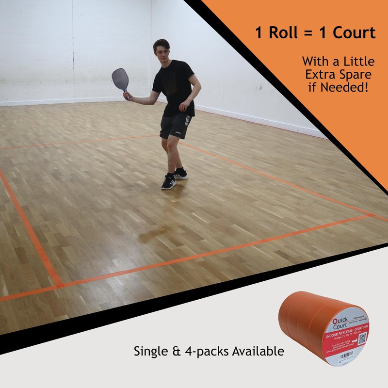 Quick Court Indoor Pickleball Court Tape - Zero Residue, Long Lasting, 2" x 230FT, Pickleball Court Marking Tape with Instructions Included for Fast Court Marking (Orange)