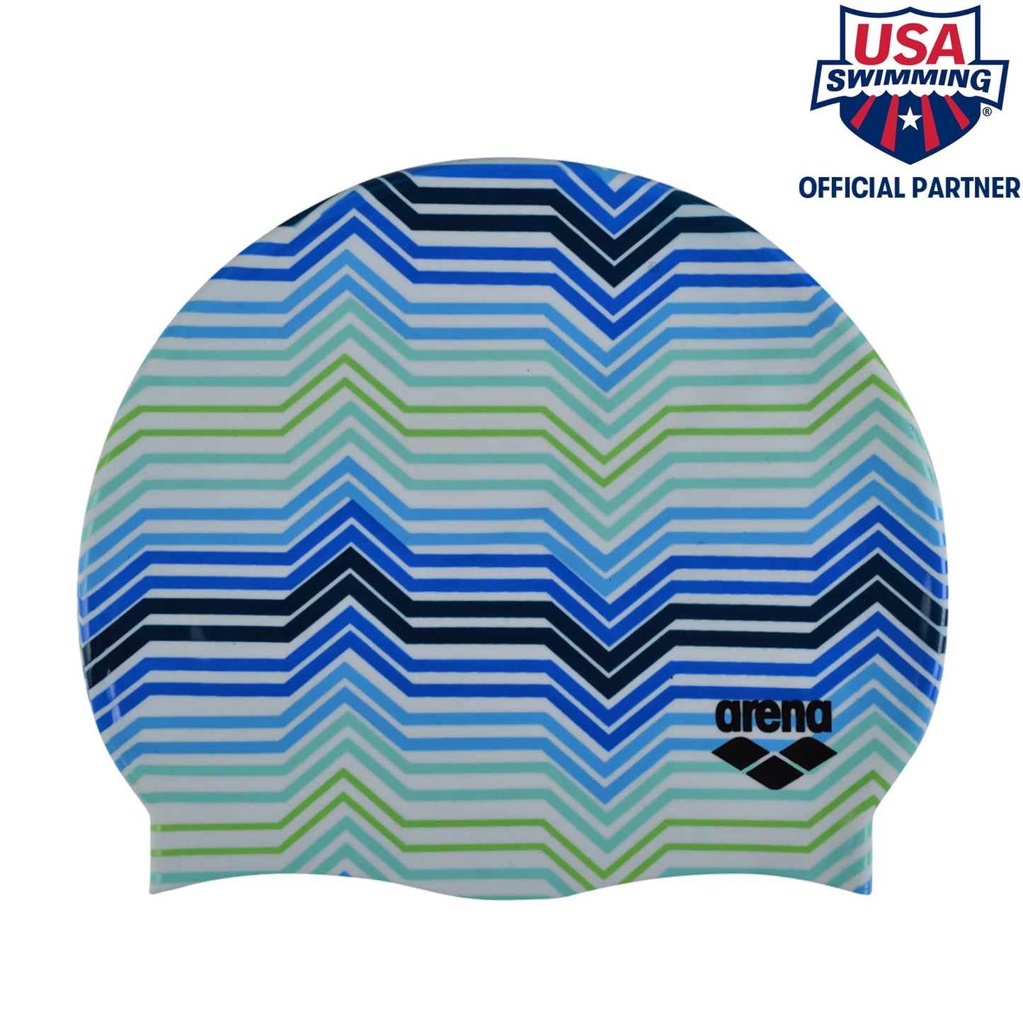 Arena Print 2 Unisex Silicone Swim Cap for Adults, Women and Men Intensive Training Comfortable Non-Slip Long Hair Swimming Hat, Stripes