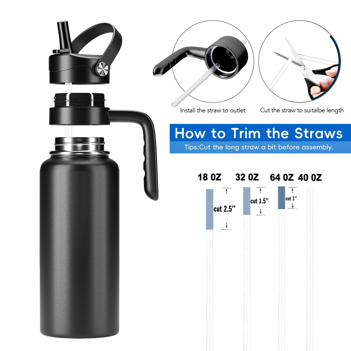 Replacement Lid for Hydroflask Wide Mouth Water Bottle, Top Lids with Straw for Hydro Flask Accessories, Top Sport Bottle Handle Cap for Hydroflask 12 16 20 32 40 64 128 oz Wide Mouth