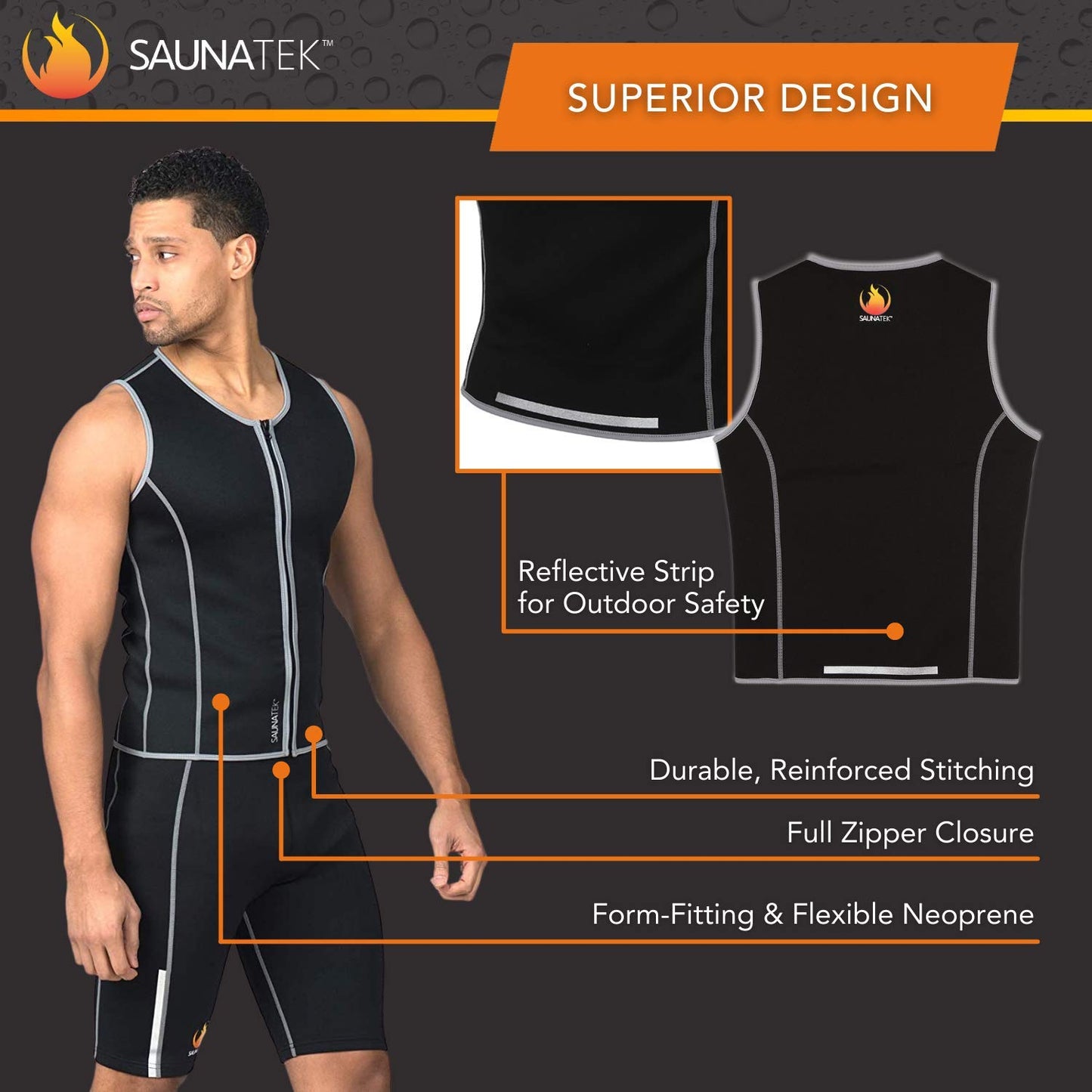 SaunaTek Men's Sauna Sweat Suit Vest for Exercise and Heat Training, Neoprene, X-Large