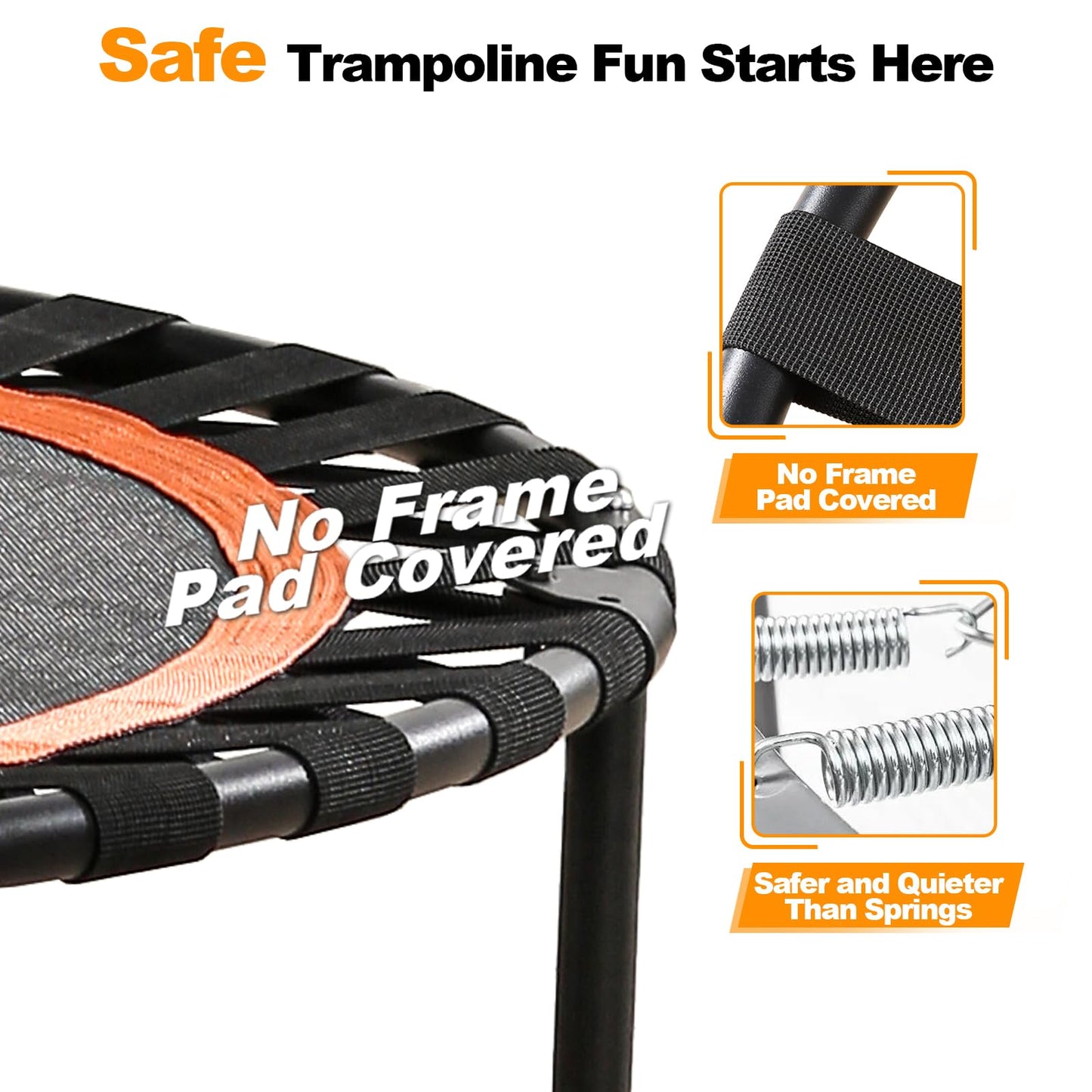 40"/48" Foldable Mini Trampoline Load 450lbs,Portable Exercise Rebounder Trampoline with Adjustable Foam Handle,Fitness Trampoline for Adults and Kids (48 in Without handrail)