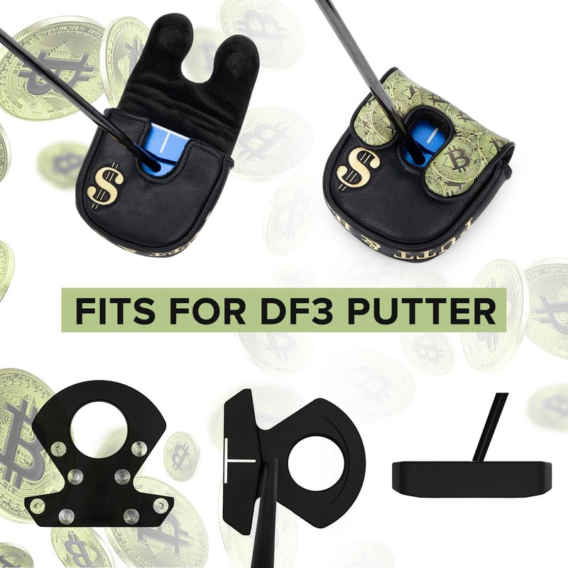Golf Mallet Putter Cover Headcover, Magnetic Closure Premium Leather Birdie Golf Head Covers Fits Golf DF3 Putter - USA Mallet Putter Headcover (Bitcoin)