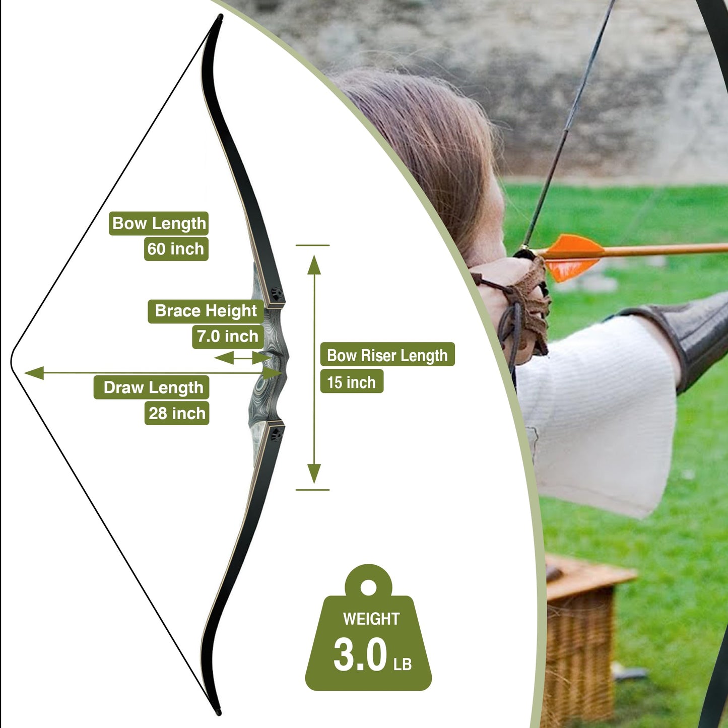 Black Hunter Takedown Recurve Bow, 60" Left Handed with Ergonomic Design for Outdoor Training Practice (35 lb, Left Hand)